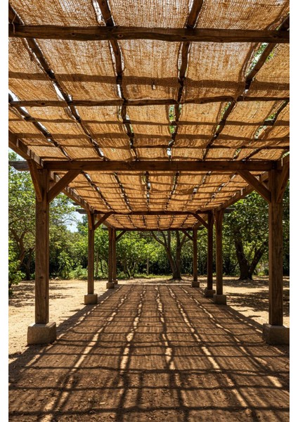 Doğal Jüt Kanaviçe Kumaş Dekoratif Pergole Gölgelik 1x5 Metre