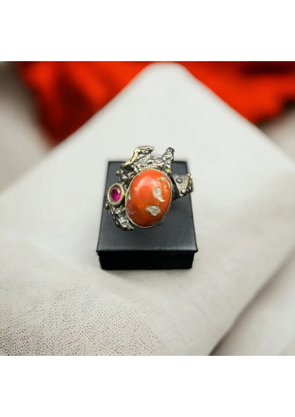 Orijinal Mercan ve Yakut Gümüş Yüzük