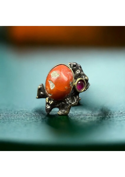 Orijinal Mercan ve Yakut Gümüş Yüzük