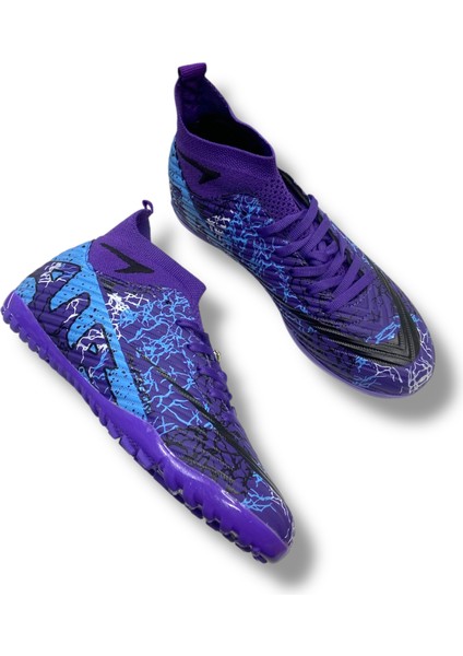 Çoraplı Halısaha Ayakkabı Mor Siyah Desenli