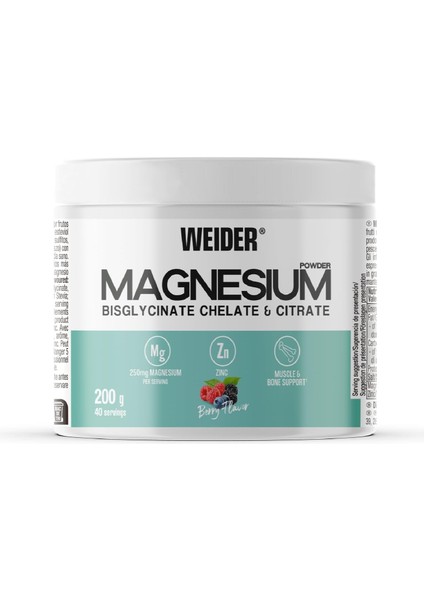 Magnesium(Magnezyum) Powder 200G Magnesium Bisglycinate And Citrate In Powder With Zinc, Muscle And Bone Support, Helps Reduce Fatigue, No Added Sugar, Vegan