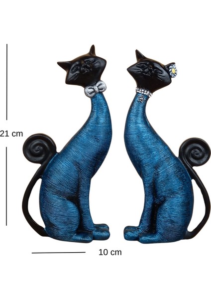 Dekoratif Romantik Ikili Kedi Biblo Polyester Mavi 21X9 cm Ev ve Ofis Dekorasyon Aksesuarları fiyatları