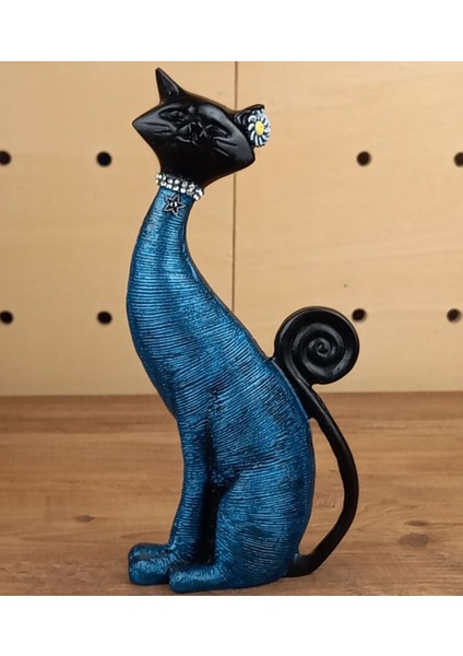 Dekoratif Romantik Ikili Kedi Biblo Polyester Mavi 21X9 cm Ev ve Ofis Dekorasyon Aksesuarları modelleri