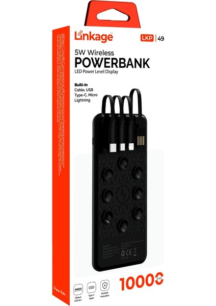 Lkp-49 10.000MAH Lightning Kablolu LCD Göstergeli Powerbank