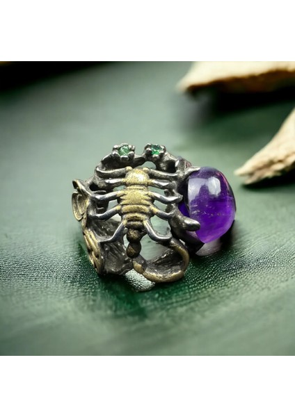 Akrep Figürlü Ametist Gümüş Yüzük
