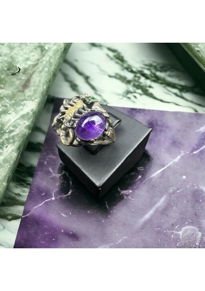 Akrep Figürlü Ametist Gümüş Yüzük fırsatları