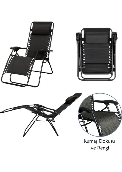 Yatabilen, Ayarlanabilir Pozisyonlu, Katlanabilir Zero Gravity Şezlong, Kamp Sandalyesi