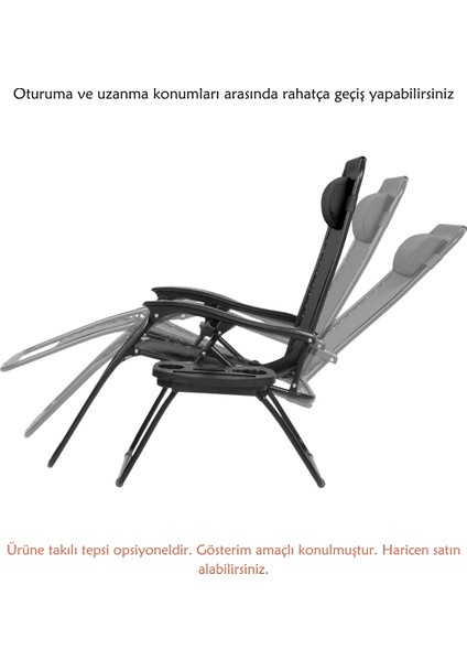 Yatabilen, Ayarlanabilir Pozisyonlu, Katlanabilir Zero Gravity Şezlong, Kamp Sandalyesi