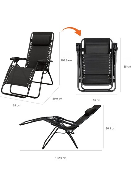 Yatabilen, Ayarlanabilir Pozisyonlu, Katlanabilir Zero Gravity Şezlong, Kamp Sandalyesi
