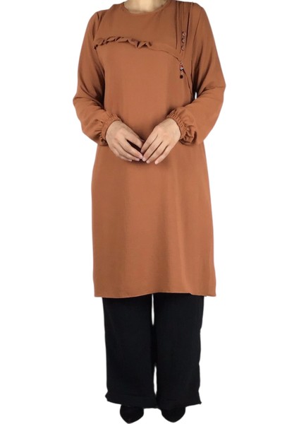 Kadın Önü Düğme ve Dikiş Detaylı Spor Tunik