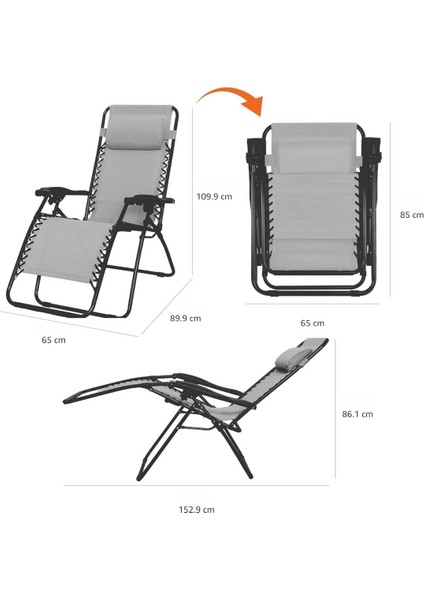 Yatabilen, Ayarlanabilir Pozisyonlu, Katlanabilir Zero Gravity Şezlong, Kamp Sandalyesi