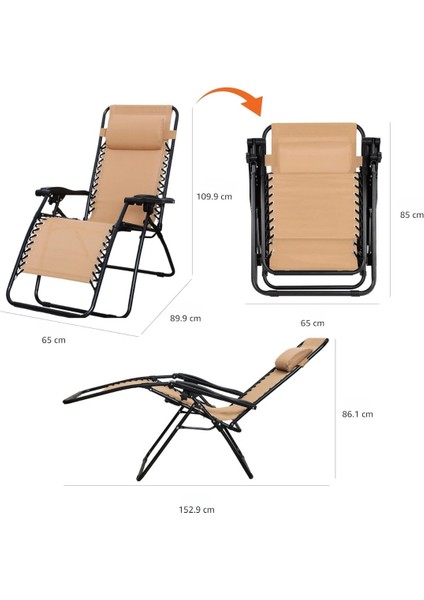 Yatabilen, Ayarlanabilir Pozisyonlu, Katlanabilir Zero Gravity Şezlong, Kamp Sandalyesi