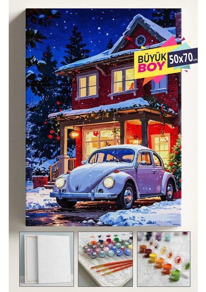 Sayılarla Boyama Seti Numaralı Tuval Fırça Boya Dahil Kasnaklı Set 50X70 cm - Beyaz Vosvos