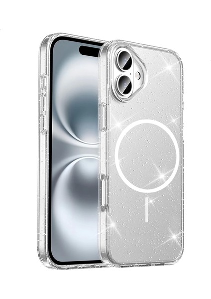 ​apple iPhone 16 Kılıf M-Safe Şarj Özellikli Parlayan Simli Saydam Renkli Zore Maris Kapak