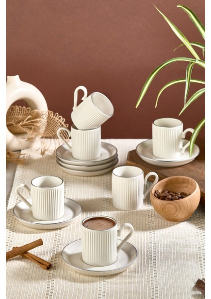 12 Parça Çok Renkli Çizgili Yaldızlı Kahve Fincan Takımı 100ML, 6 Kişilik, Stackable