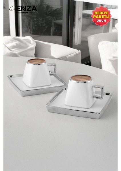 Gri 2'li Porselen Kahve Fincanı Takımı, 90 Ml, Şık ve Zarif Tasarım