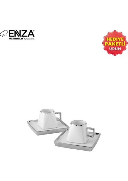 Gri 2'li Porselen Kahve Fincanı Takımı, 90 Ml, Şık ve Zarif Tasarım