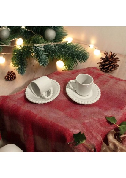 2 Kişilik Boncuk Desenli Fincan Takımı, Kahve Bardağı Seti, Beyaz Renk fiyatları