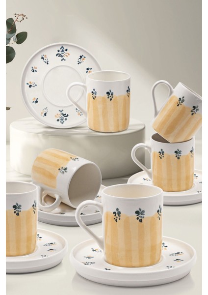 El Yapımı 12 Parça Kahve Fincan Takımı, Şık ve Zarif Tasarım, 6 Kişilik Set