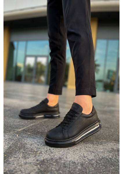 J271 Ariaso Ortopedik Taban Günlük Cilt Erkek Sneaker Spor Ayakkabı Cst Siyah