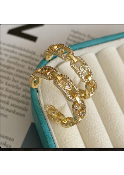 Taşlı Tasarım Halka Küpe