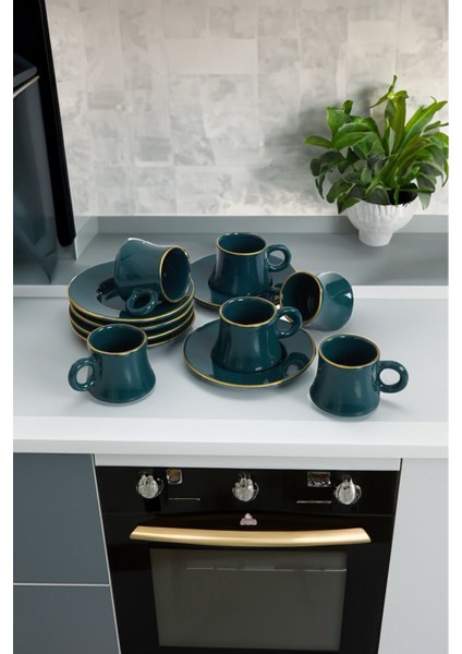 El Yapımı 6 Kişilik Yeşil Seramik Türk Kahvesi Fincanı Takımı 90 ml fiyatları