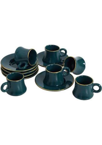 El Yapımı 6 Kişilik Yeşil Seramik Türk Kahvesi Fincanı Takımı 90 ml modelleri