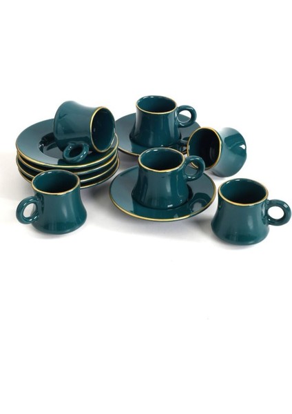 El Yapımı 6 Kişilik Yeşil Seramik Türk Kahvesi Fincanı Takımı 90 ml fırsatları