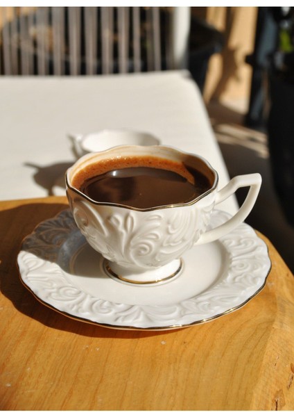 2'li Yaldızlı Kabartmalı Kahve Fincan Takımı, 4 Parça, Beyaz, Şık ve Zarif Tasarım modelleri