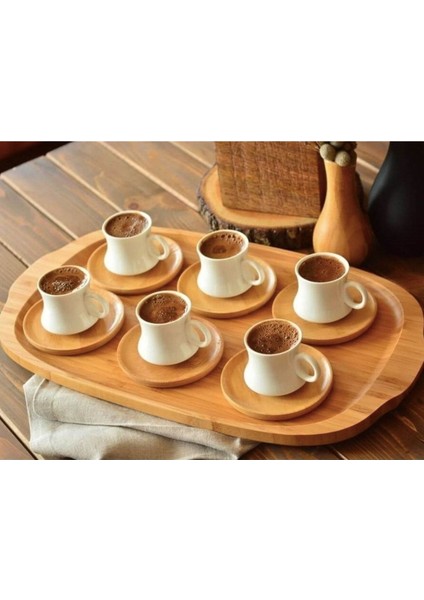 Bambu Tabaklı Porselen Fincan Seti, 6'lı, Şık ve Kullanışlı Ev Dekoru. fırsatları