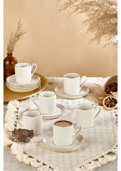 12 Parça 6 Kişilik Çizgili Yaldızlı Kahve Fincan Takımı, 100ML, Renkli, Şık ve Pratik