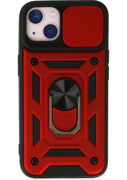 Iphone 14 Kılıf Pars Lens Yüzüklü Silikon - Kırmızı Svlrs
