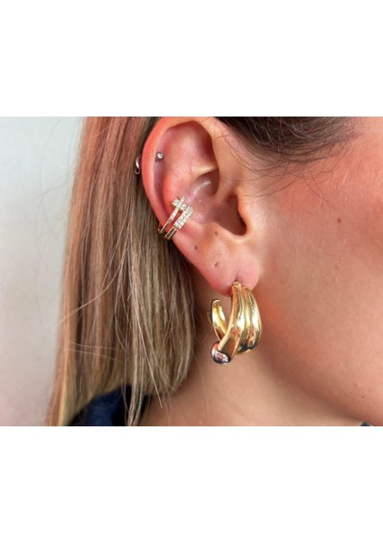 Gri Inci Detay Halka Küpe