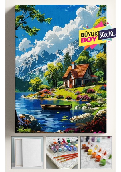 Sayılarla Boyama Seti Numaralı Tuval Fırça Boya Dahil Kasnaklı Set 50X70 cm - Güzel Manzara
