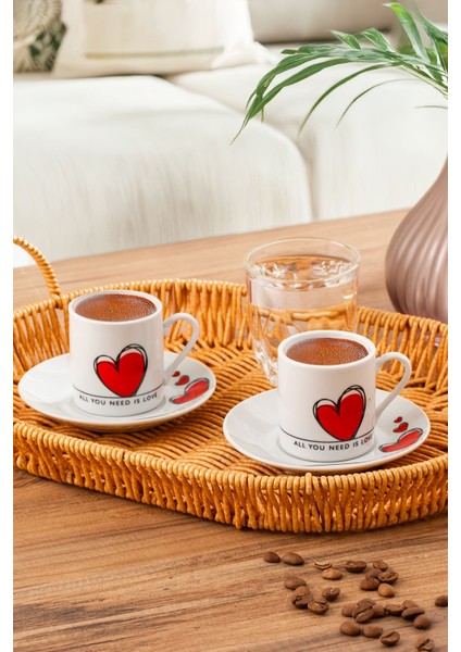 12 Parça Porselen Kahve Fincan Takımı 90ML, 6 Kişilik Beyaz Set