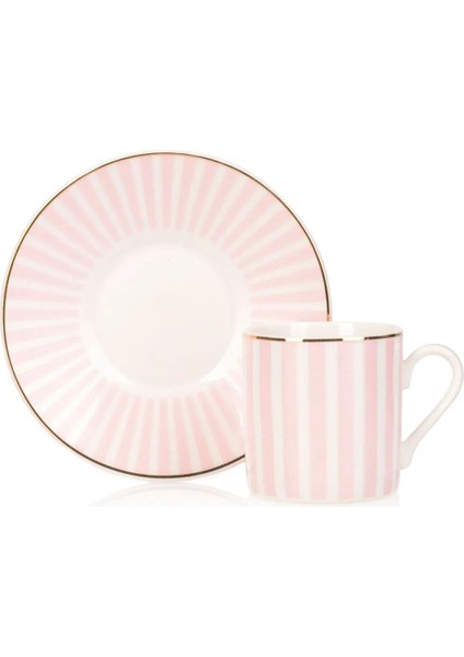 Çizgi Desenli 2 Kişilik Porselen Kahve Fincan Takımı, Pembe Beyaz, 90 ml fiyatları