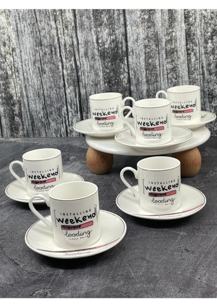 Şık 12'li 6 Kişilik Beyaz Porselen Kahve Fincan Takımı, 90ML