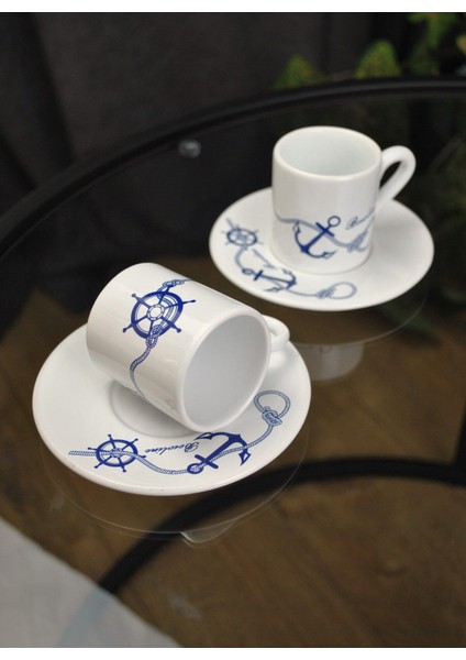 6'lı 12 Parça Marin Çapa Desenli Seramik Kahve Fincanı Takımı fiyatları