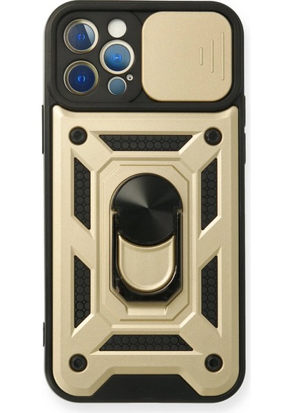 Iphone 12 Pro Kılıf Pars Lens Yüzüklü Silikon - Gold Svlrs