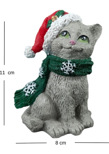 Sevimli Noel Kedi Yavrusu Mini Heykel Obje Biblo Hediyelik Eşya Süs Eşyası