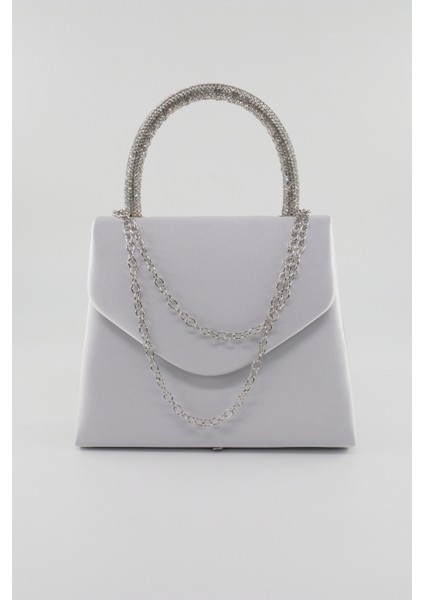 Saten Taşlı Gümüş Abiye Çanta. Clutch Saten Gümüş Gece Çantası. Abiye Çanta Gümüş. Saten Abiye Çanta