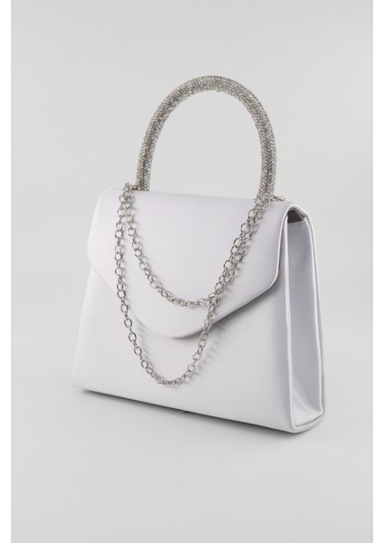 Saten Taşlı Gümüş Abiye Çanta. Clutch Saten Gümüş Gece Çantası. Abiye Çanta Gümüş. Saten Abiye Çanta