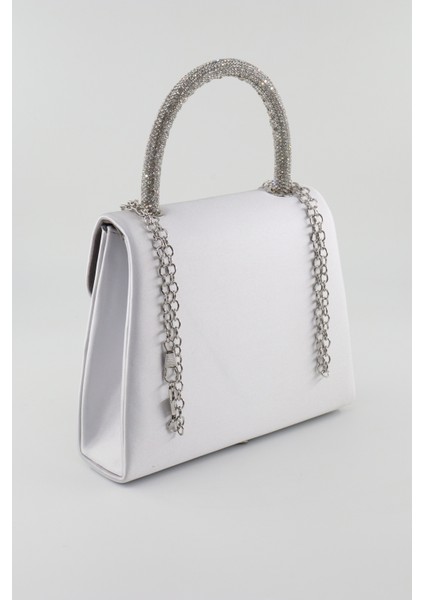 Saten Taşlı Gümüş Abiye Çanta. Clutch Saten Gümüş Gece Çantası. Abiye Çanta Gümüş. Saten Abiye Çanta