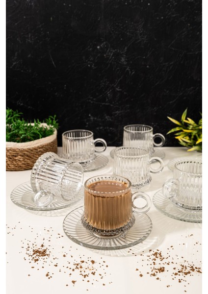 12 Parça Renkli Cam Kahve Fincanı Seti, Şık ve Zarif Tasarım