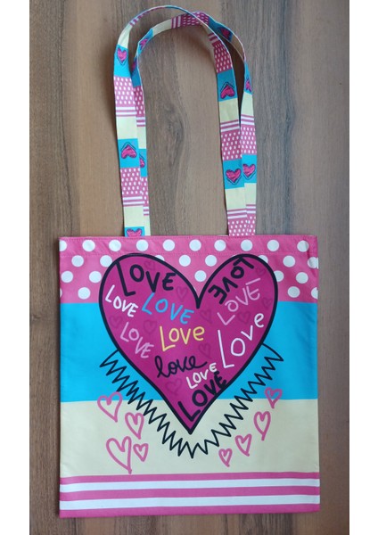 Pembe Kalp -Pop Art Bez Plaj ve Omuz Çantası