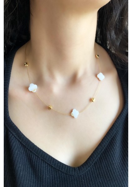 Kadın Kolye Yonca Mermer Desen Kolye