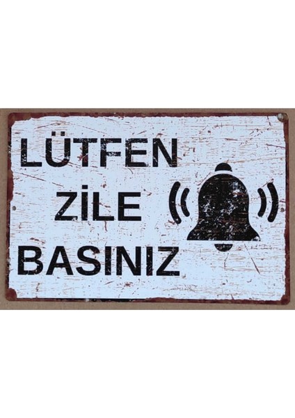 Lütfen Zile Basınız Dekoratif Alüminyum Tabela - Pas Tasarımlı Metal Uyarı Levhası fiyatları