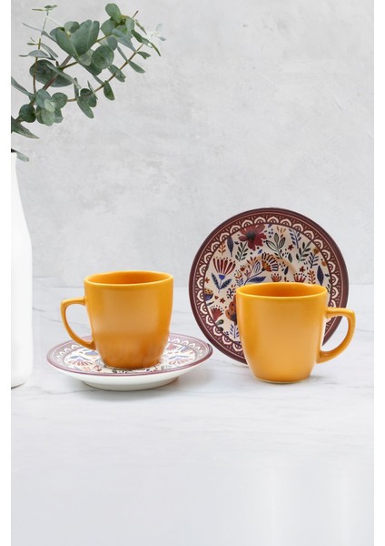 2'li Sarı Kahve Fincan Takımı, Şık ve Kullanışlı Ev Dekoru Seti