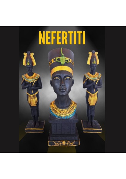 Nefertiti Antik Mısır Kraliçesi Dekoratif Obje Biblo Heykel 3'lü Set Büyük Boy