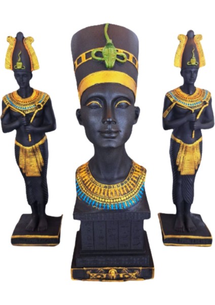 Nefertiti Antik Mısır Kraliçesi Dekoratif Obje Biblo Heykel 3'lü Set Büyük Boy fiyatları